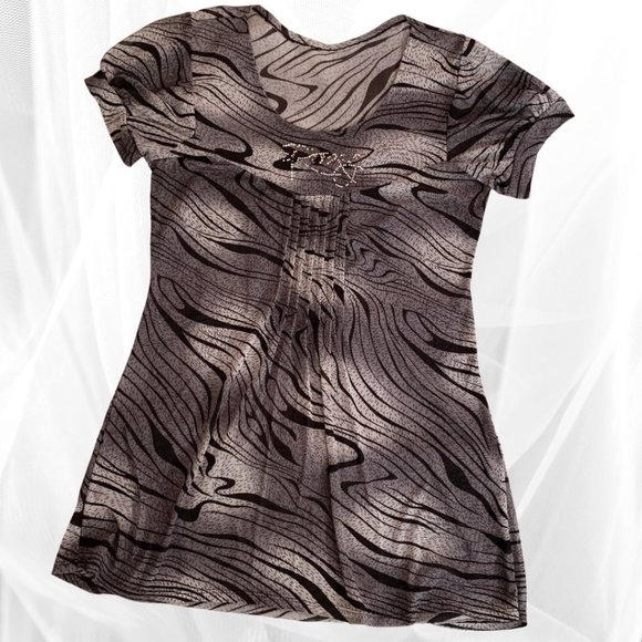 Roxy Tunic Blouse with Rhinestones Gray & Black - Picture 1 of 4